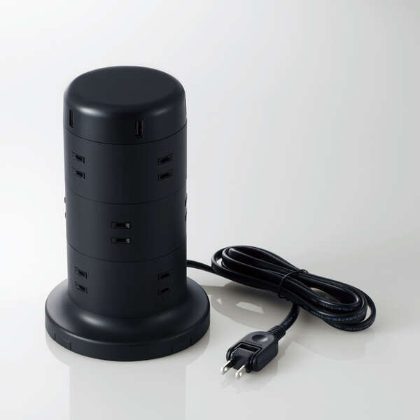 【貨物輸送無料】ELECOM TT-U02-1220BK 円柱型水道栓/ 12個口/ 雷サルゼ付/ ホコリ押しとどめるシャッター付/ くっ付ける能力のある/ 5界面足し加える最終生産物4.8A/ 2.0m/ 黒いこと【店卸し資産引き合い:お取り寄せ】