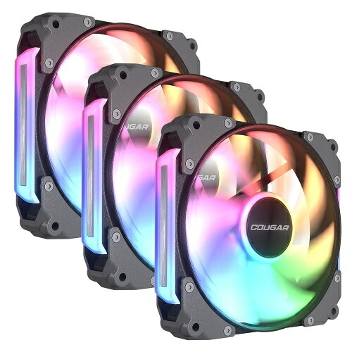 【送料無料】 COUGAR CF-APR12HB3-RGB Apolar 120 ARGB 3 Fan Pack/ 120mm ARGBケースファン3個入りパック/ ブラック/ シームレスなデイジーチェーン接続/ 高耐久HDB採用/ 振動を分散するQ-Stop減衰システム