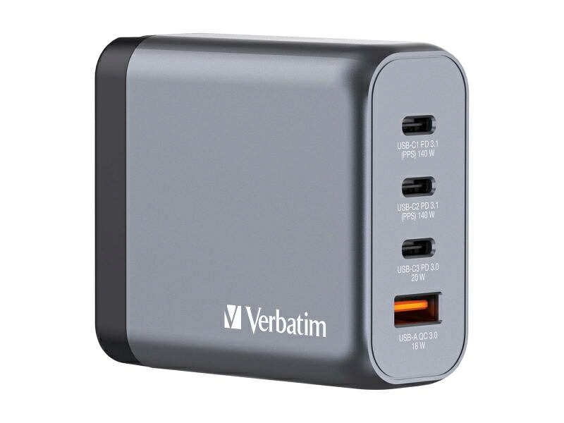 【送料無料】 Verbatim 32203 140W PD急速充電対応 GaN チャージャー 4Port 【在庫目安:お取り寄せ】