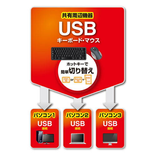 サンワサプライ SW-KM3UU キーボード・マウス用パソコン切替器(3:1