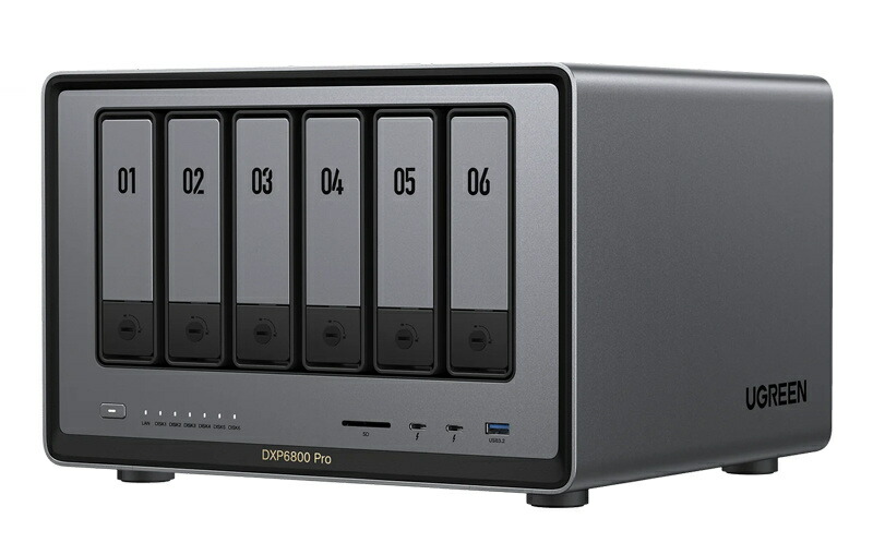 【送料無料】 UGREEN 第12世代 Corei5 10コアCPU搭載 10GbE×2 6ベイNAS ディスクレスモデル DDR5 8GBメモリ標準 3年保証 DXP6800 Pro 【在庫目安:僅少】| NAS RAID レイド