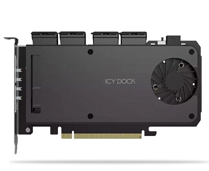 【送料無料】 ICY DOCK MB204MP-B 4 x M.2 NVMe SSD搭載用リムーバブルアダプタ PCIe5.0 x16拡張スロット用（PCIe分岐機能が必要） 【在庫目安:お取り寄せ】