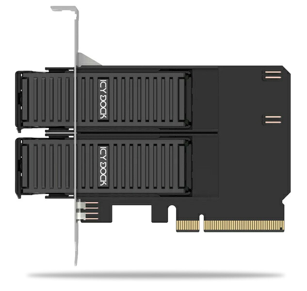【送料無料】 ICY DOCK MB312M4P-B 2 x M.2 NVMe SSD搭載用リムーバブルアダプタ PCIe 4.0 x8拡張スロット対応（PCIe分岐機能が必要） 【在庫目安:お取り寄せ】