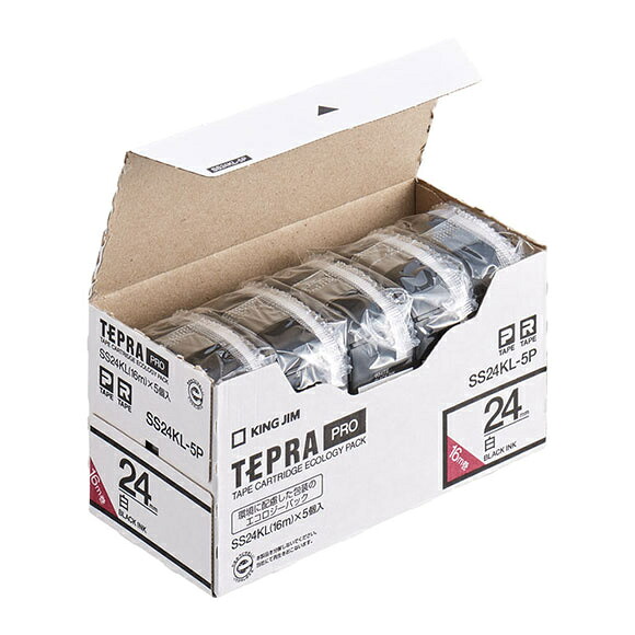 【送料無料】キングジム SS24KL-5P テプラPROテープカートリッジ エコパック（5個入り）ロングタイプ　白テープ/ 黒文字 24mm【在庫目安:お取り寄せ】| テープ ラベル ラベルライター 交換テープ カートリッジ テープライター｜デジタル百貨店PodPark店