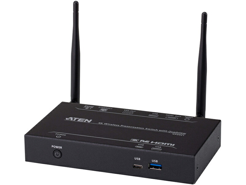 【送料無料】 ATEN VP2021 4Kワイヤレスプレゼンスイッチャー（クワッドビュー対応） 【在庫目安:お取り寄せ】