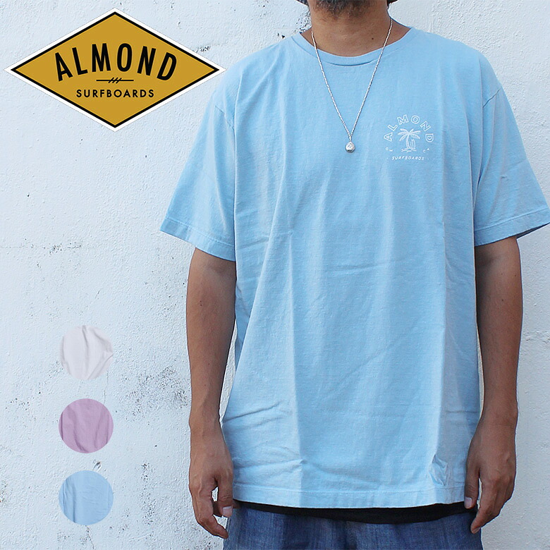 Almond ヤシの木 バックプリント USAコットン 日本製 サーフ PARADISE メンズ レディース ホワイト ピンク ブルー ロゴ プリント Tシャツ ショートスリーブT 海 サーフ ユニセックス かっこいい おしゃれ 人気 安い ブランド キャンプ カジュアル アウトドア