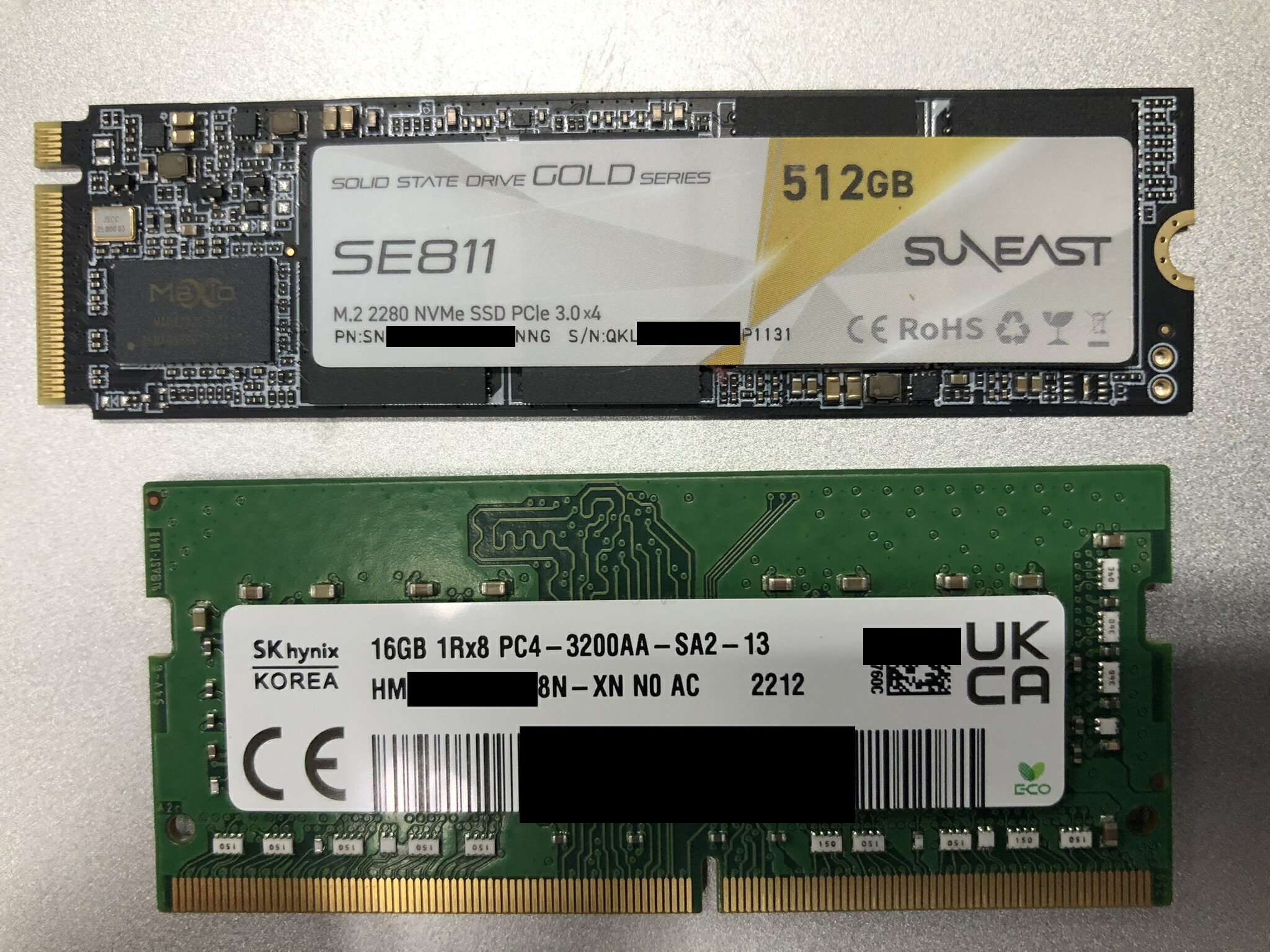中古 万覚え帳パソコン用 M.2 SSD NVMNe 512GB ＆ DDR4 16GB 記憶装置 パソコン4-3200 SODIMM パワーアップ用部分品書き割り 中古部分品