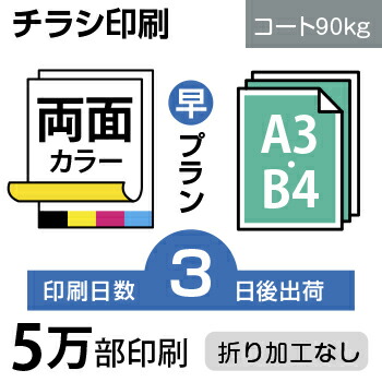 5万枚 チラシ印刷 A3サイズ A3 B4 変形可 コート90kg 3日後出荷 両面フルカラー オリジナル データ入稿 オフセット印刷 大部数チラシ印刷 A3 B4サイズ データプリント 高品質オフセット印刷 オリジナル入稿データ Illustrator Indesign Pdf対応 入稿方法はご利用 ガイドに