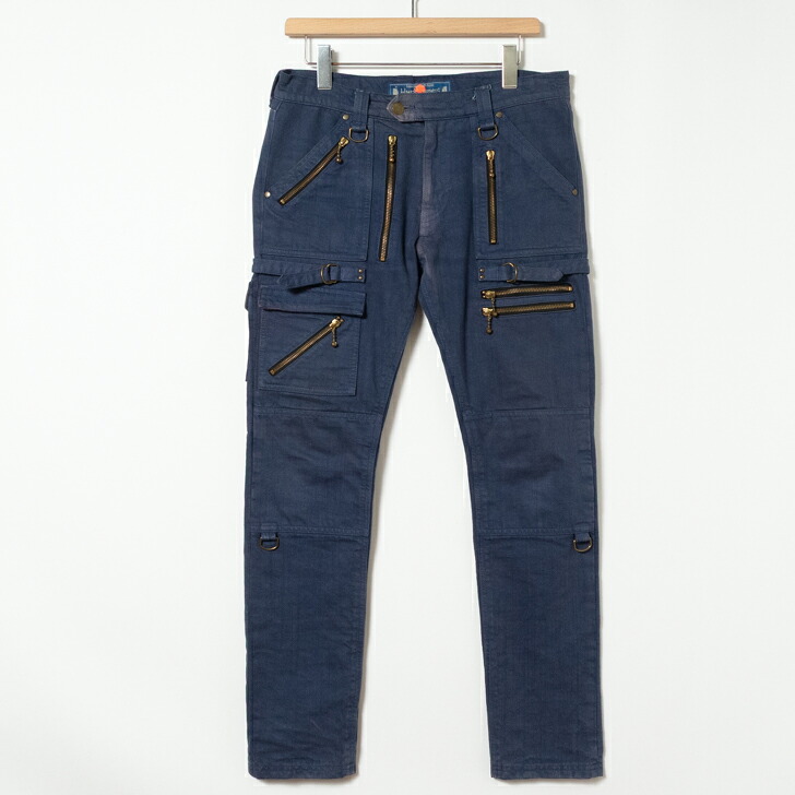 【中古】black means 945-68GP06-5 ブラックミーンズ バイカーズ パンツ スキニー ブルー系 3｜P／C USED CLOTHING