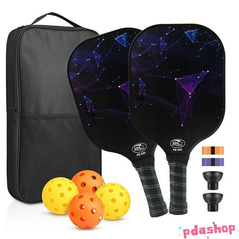 【全品2点で5%OFF】ピックルボール パドル グラスファイバー表面 ラケット ボール4個付き インドア/アウトドア クッション付きグリップハンドル 最高のピックルボールパド