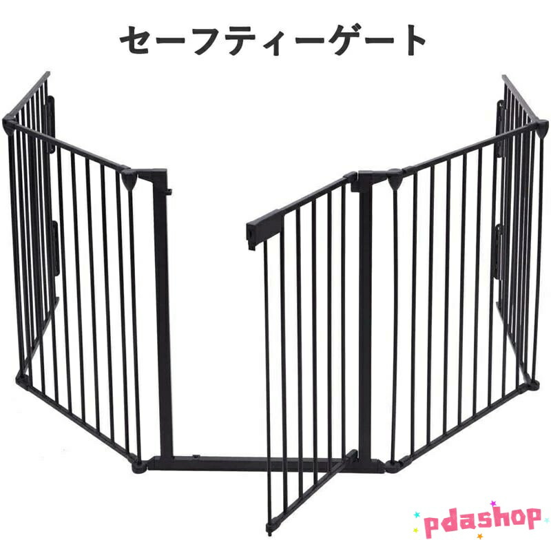 【全品2点で5%OFF】5面セット ドア付 おくだけ セーフティーゲート ストーブガード 玄関 階段 室内 折りたたみ可能 自由に組み合わせ ブラック 子ども ペット 用 金