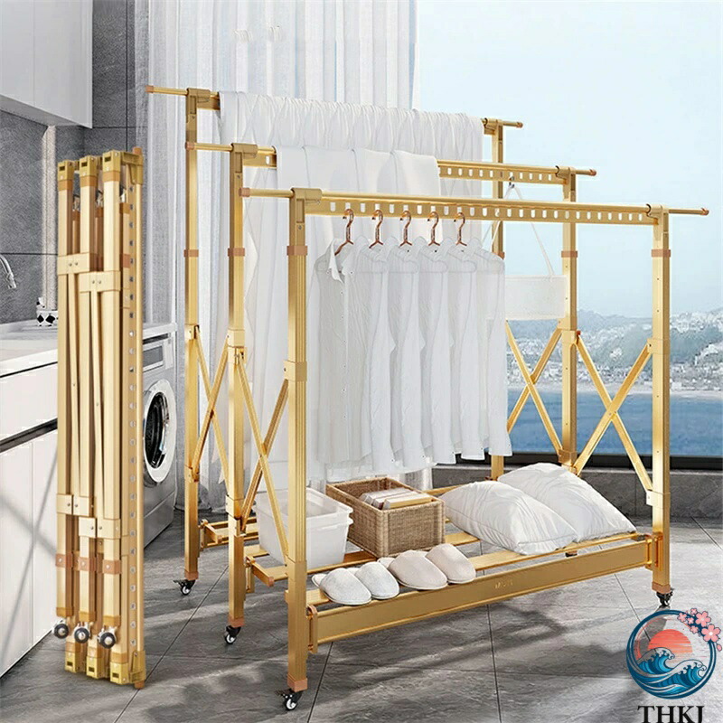 【全品2点で5%OFF】ふとんほし 屋外 倒れない アルミ 伸縮式 折りたたみ 高さ調整 おしゃれ 物干し台 室内物干し 風に強い 錆びない 物干し竿 布団干し 物干しラック 洗濯物干し キャスター付 家庭用 業務用 布団収納 床乾燥ラック 組み立て不要 3層長さ147cm~242cm
