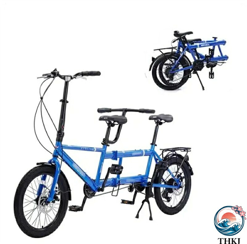 【全品5%尖んがり】折りたたみタンデムバイク 20in折りたたみシティタンデム銀輪 THKJ 7素早さ自然調整能力のあるな成年者用ビーチクルーザーバイク 2人乗り