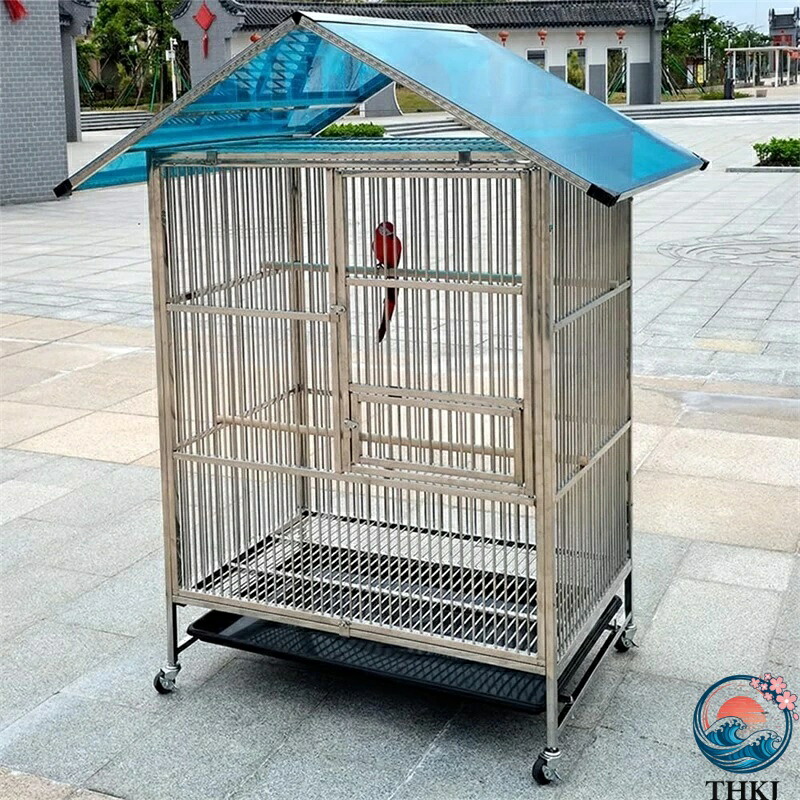 【全品2点で5%OFF】大型 鳥かご セキセイインコケージ 手乗りインコ ステンレス素材 ステンレススチールシャーシが付属 ステンレス製スタンディングスティック ユニバーサルホイール 鳥小屋 複数飼い 大きいケージ オカメインコ (雨除け付き94*64*120cm)