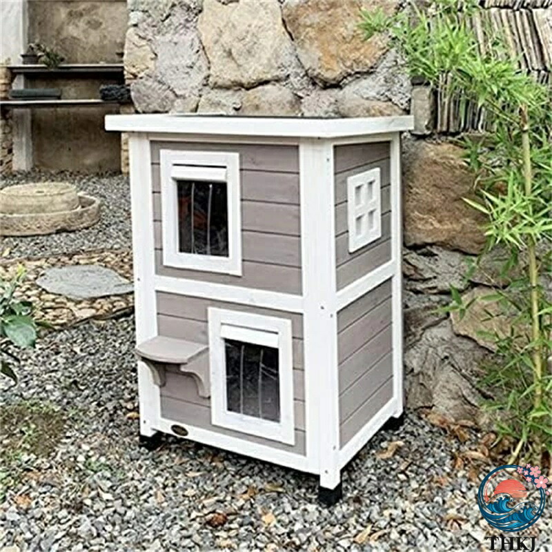 【全品5%尖んがり】猫 棲み家 2階建てのペットヴィラ 愛玩動物棲み家 THKJ 愛玩動物伏せ篭 キャットハウス 露天 2階建て 猫掘ったて小屋 屋内 猫御部屋 愛玩動物砂 一般受け