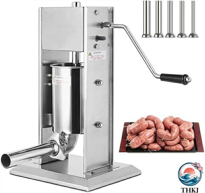 【全品2点で5%OFF】手動ソーセージ充填機、ソーセージメーカー、3L/5Lソーセージスタッファーステンレス製ソーセージメーカー、5つのスタッフィングノズル付き、業務用および家庭用スタッファーメーカーマシン 3L 22,955円
