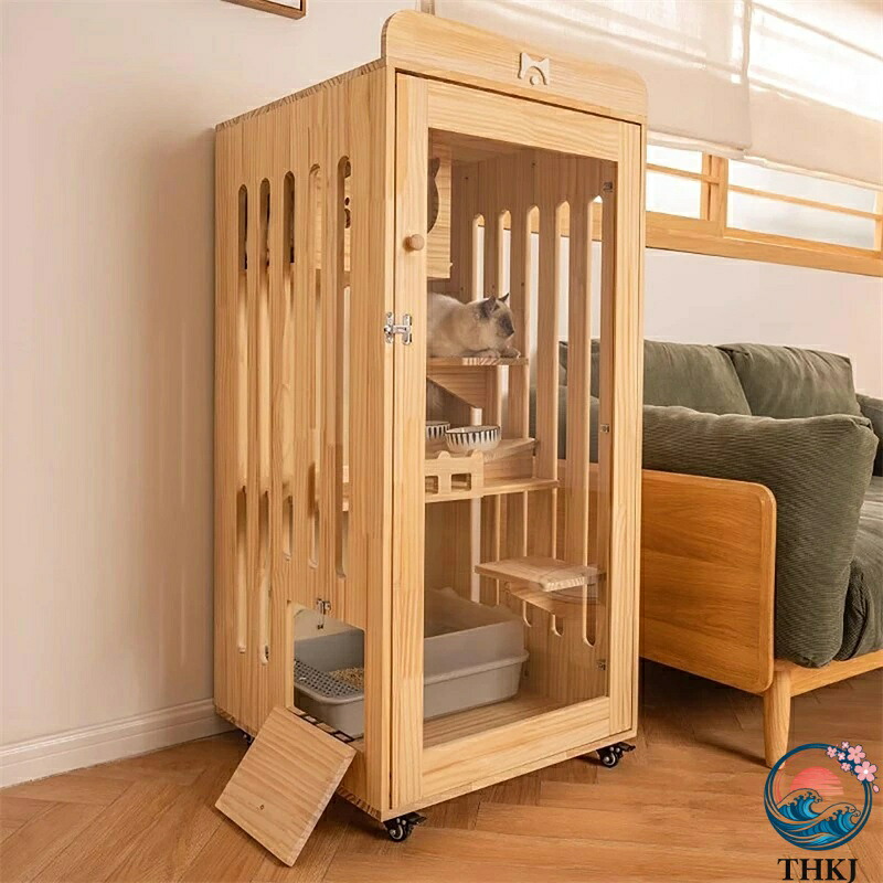 【全品2点で5%OFF】猫 ケージ 屋内、大型木製猫ハウス、猫 ゲージ、ロック可能なドアと車輪付き屋内猫囲い、猫 ケージ 持ち運び、多目的猫ヴィラ、子猫 ケージ、猫用ケージ 38,331円