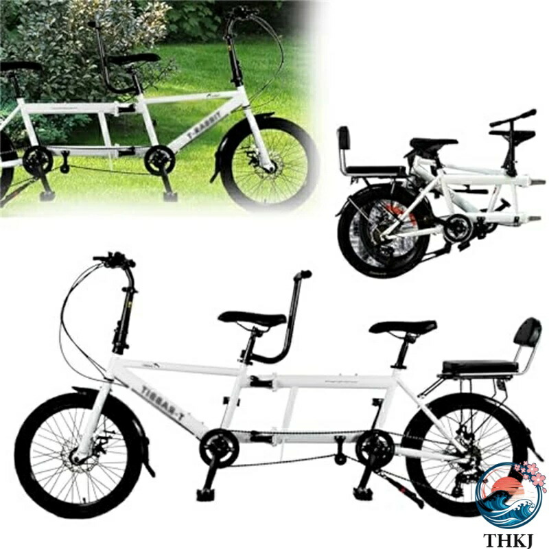 【全品5%尖んがり】折りたたみタンデムビーチクルーザーバイク THKJ タンデム成年者用砂浜クルーザー銀輪 20in車輪 3人乗り 7す早さ 一般受け