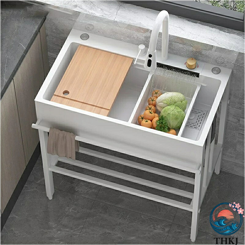【全品2点で5%OFF】流し台 ステンレスシンク 屋外ガーデンシンク キッチンシンク ウォーターフォールシンク 業務用シングルボウル流し台 簡易流し台 食器洗い盆地 洗面台ハンドシンク 省スペース 簡単取付 お手入れが簡単 錆びず，レインダンス滝