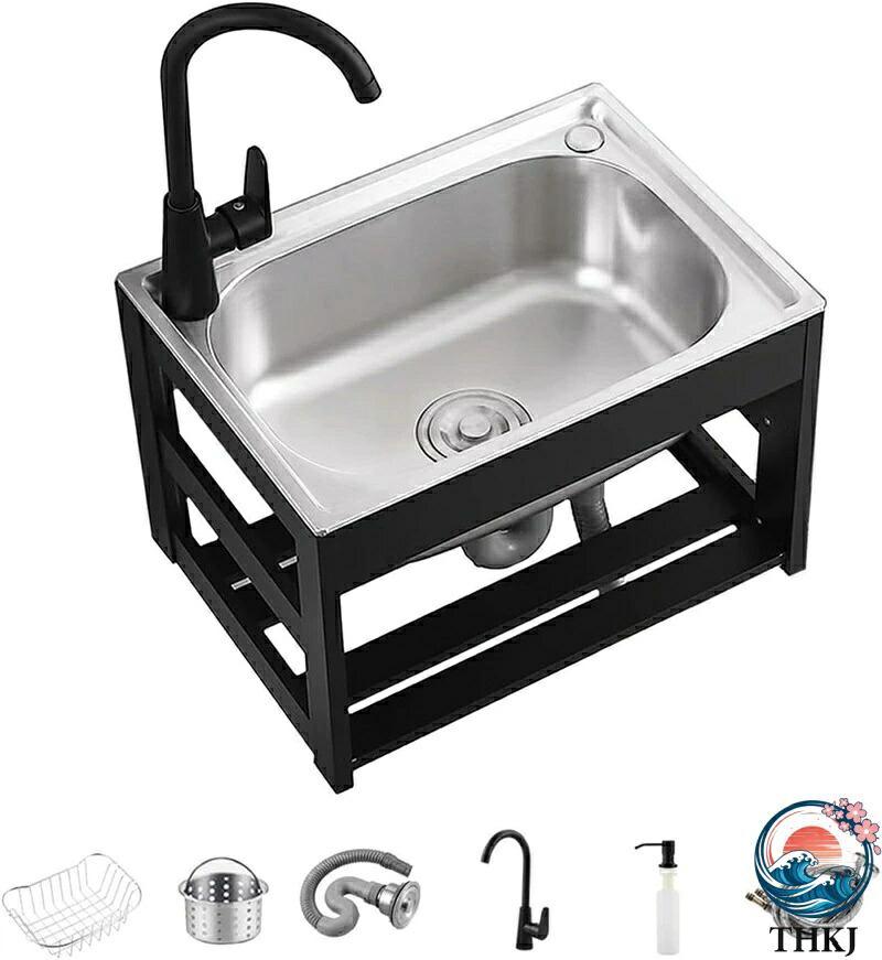 【全品2点で5%OFF】壁掛けシンク 流し台 壁掛け式キッチンシンク 大容量シンク 流し台 防油 防汚 厨房簡易流し台 ステンレス製 台所 ガーデンシンク 冷温水蛇口付きと排水管付き、屋内 屋外 ガレージ用工場 飲食店 業務用 家庭用 48x35x31cm