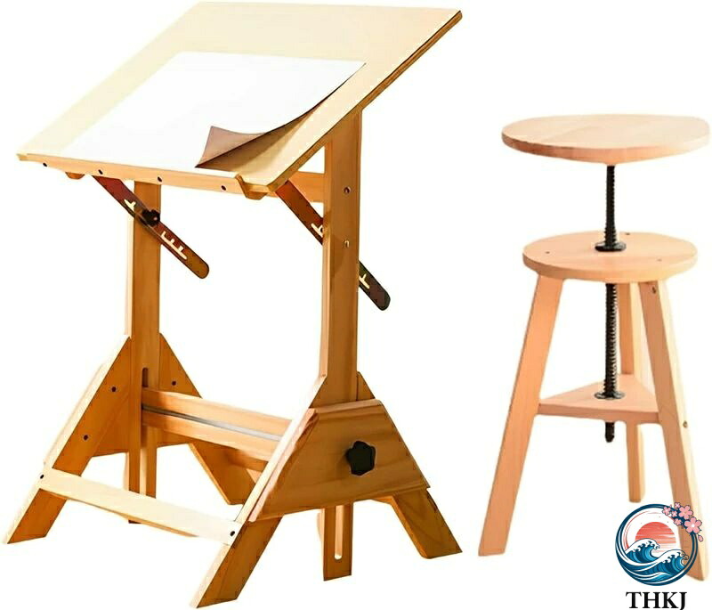 【全品2点で5%OFF】製図テーブル ブナ木製 製図台 昇降式 傾斜可能 高さ、角度調節 組み立てが便利 傾斜台 製図机 読書、仕事、勉強、絵画用 作業用 ダーク 23.4*17.5*34.6-38.6in