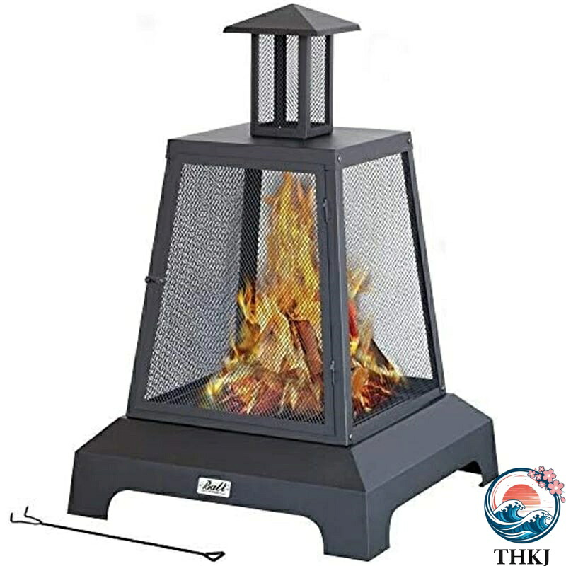 【全品2点で5%OFF】多機能ファイヤーピットテーブル/スパークスクリーン、暖炉ポーカー、火格子、屋外 バーベキューボウル、裏庭パティオ焚き火ガーデン用スクエア ステンレス鋼 メタル
