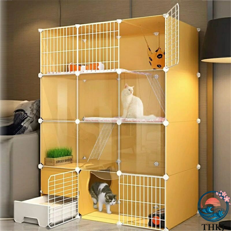 【全品2点で5%OFF】猫ケージ 屋内 大型 トイレ付き 3段 DIY 猫ベビーサークル 取り外し可能な金属ワイヤー犬小屋クレート 大型運動場所 1～2匹の猫に最適