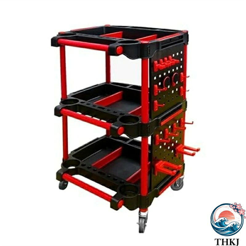 【全品2点で5%OFF】ローリングユーティリティディテーリングツールカートオーガナイザー 3段洗車ディテールトロリー サイドハンギングプレート&フック付き 修理中の整備士&ディテール用 洗車/ワックスモバイルユーティリティカート