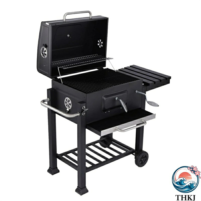 【全品2点で5%OFF】炭火焼き 中型bbq コンロ 焚き火台 家族5人～20人ぐらい最適 THKJ 炭補充 灰片付けしやすい 保温網 棚板 タイヤ追加 移動楽々 人気 26,579円