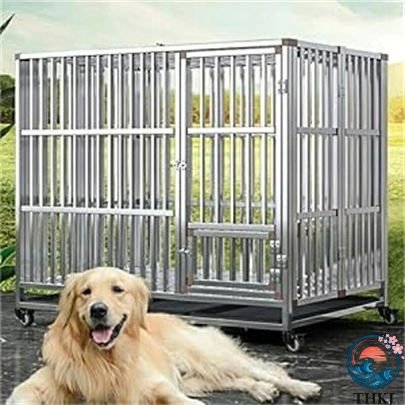 【全品2点で5%OFF】犬用ケージ あらゆる種類のペットの犬と猫に適したステンレス製の犬用ケージ、大型犬と犬用ケージ ペット かご キャリーバック 厚 大型 小型 中型犬 クレート おしゃれ 鉄製 ステンレス鋼 (E-147)