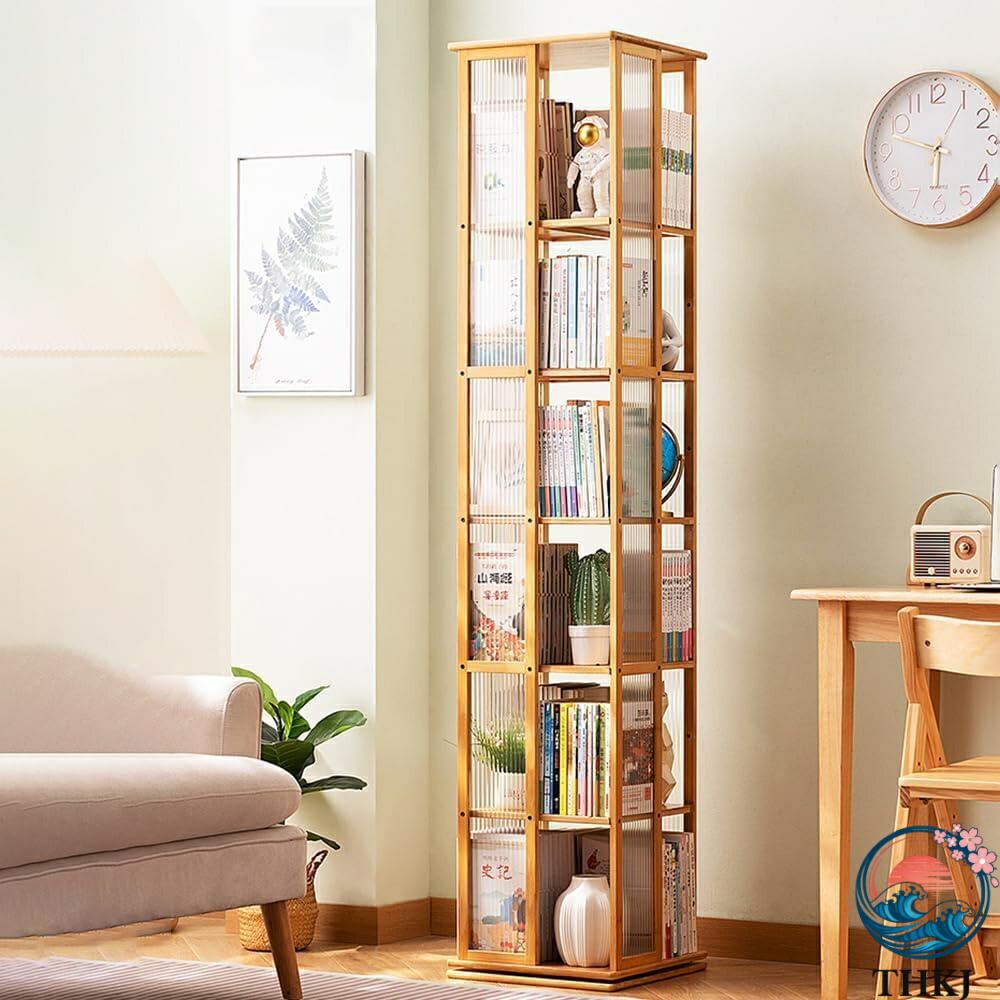 【全品2点で5%OFF】木製書物棚 回転させる式書物棚 360°長虹アクリル樹脂 4段 5段 THKJ 差しわたし40糎 耐荷重80kg A4が入る高さ 書物棚 大電気容量 無声映画回転させる ピクチュアブック棚 ポンチ絵 収納家具-インテリア・寝具・収納-本棚
