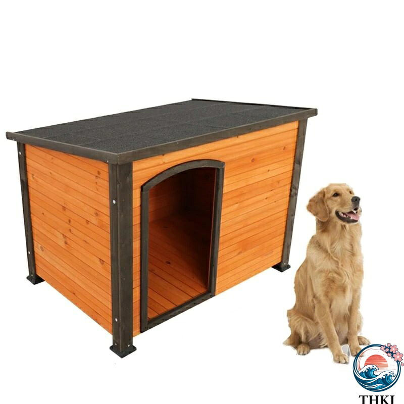【全品2点で5%OFF】大型犬小屋 屋外耐候性ヴィラ 通気口＆高床＆ドア窓付き 中型大型犬用犬小屋 ペットシェルター犬小屋 組み立て簡単＆耐候性 113x81x83cm/44.4x31.8x32.6in