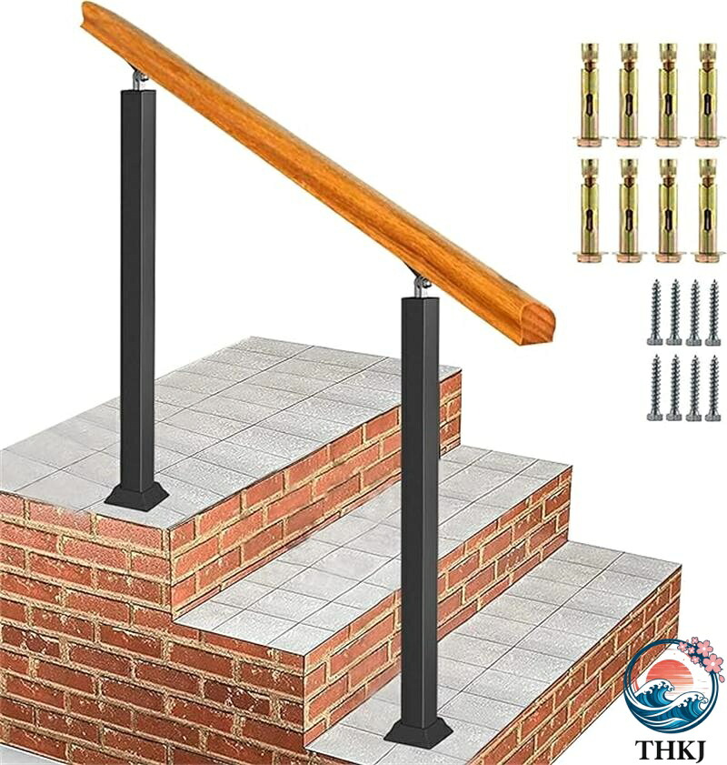 【全品2点で5%OFF】手すり 屋外 玄関 階段 無垢材 手摺り マット ブラック アイアン 階段手すり 角度調整可能 高齢者用 サポート 水平置き可能 屋外手すりに適しています 60 80 100 120 140cm 高さ85cm