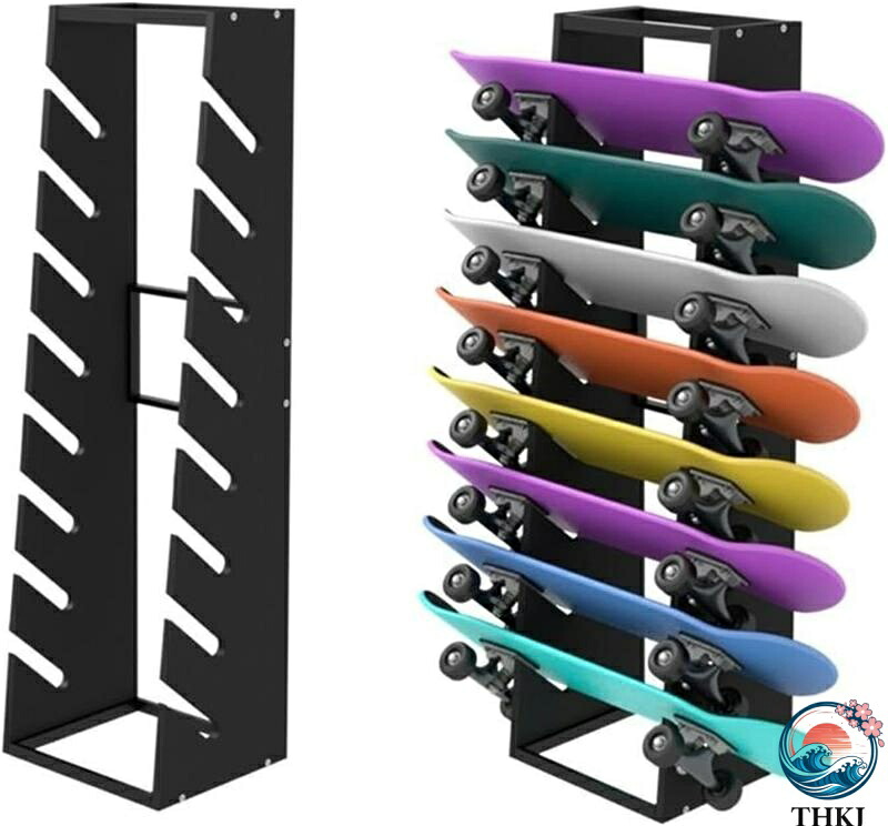 【全品2点で5%OFF】フロアスタンド型スケートボードラック 木製ディスプレイ | 家庭用ガレージ、クラブ、スケートショップ用レイヤースノーボード収納ラック | ロングボード用サーフィンボードスタンド