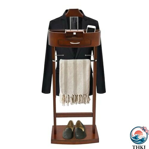 【全品2点で5%OFF】スーツラック ハンガーラック 洋服掛け おしゃれ 木製バレットスタンド 省スペース シャツやスーツジャケット用のハンガー スラックス ズボン 洋服ラック 洋服掛け コート掛け クルミ
