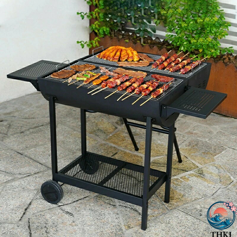 【全品5%ポイント】バーベキューグリル バーベキューコンロ 炭bbqグリル アメリカンオーブングリル 大型 ステンレスグリル コンロセット 調味料棚板付き｜PDA shop