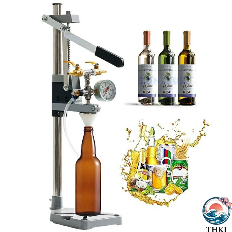 【全品2点で5%OFF】ビールボトル充填機手動逆圧ボトルフィラー、圧力計と排気バルブ付きワイン飲料消泡充填機、10-50mm充填ボトル口、液体充填ツール