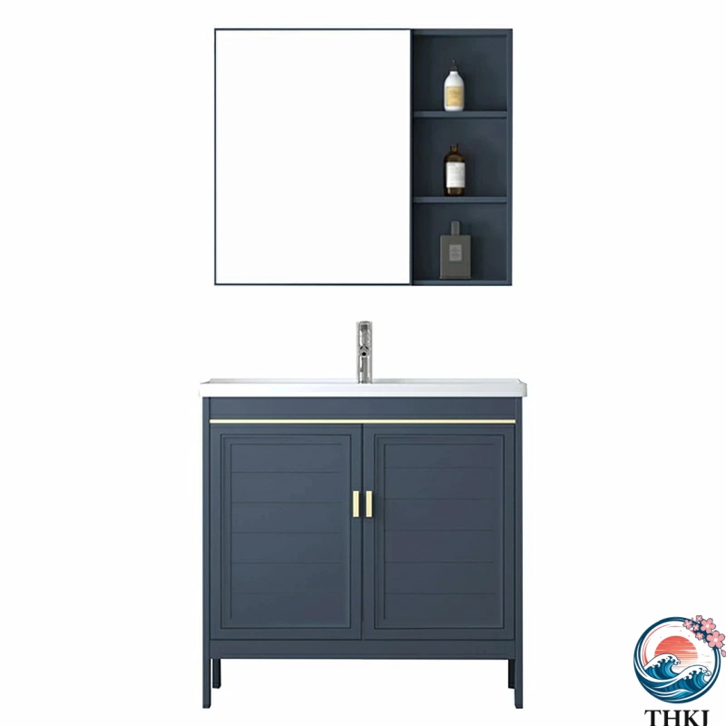 【全品2点で5%OFF】洗面台 洗面化粧台 ミラーキャビネット、シンクと照明ミラー付き洗面化粧台、 洗面ボウル 手洗い器 バスルームキャビネット コンビネーション小型バルコニー用洗面台 小さな家庭 陶器 ロッカー付 洗面化粧台 洗面所 収納 キャビネット 90cm