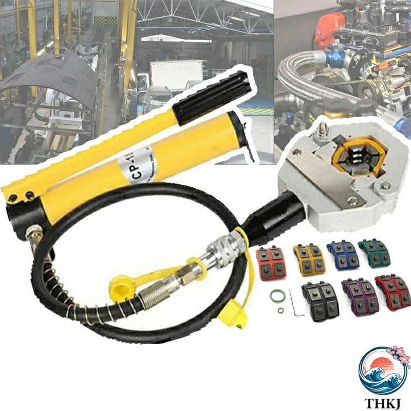 【全品2点で5%OFF】油圧ホース圧着工具、ハンドヘルドA/Cホース圧着キット、7つのダイを備えた空調修理ツール、効率的な電線スウェージング用