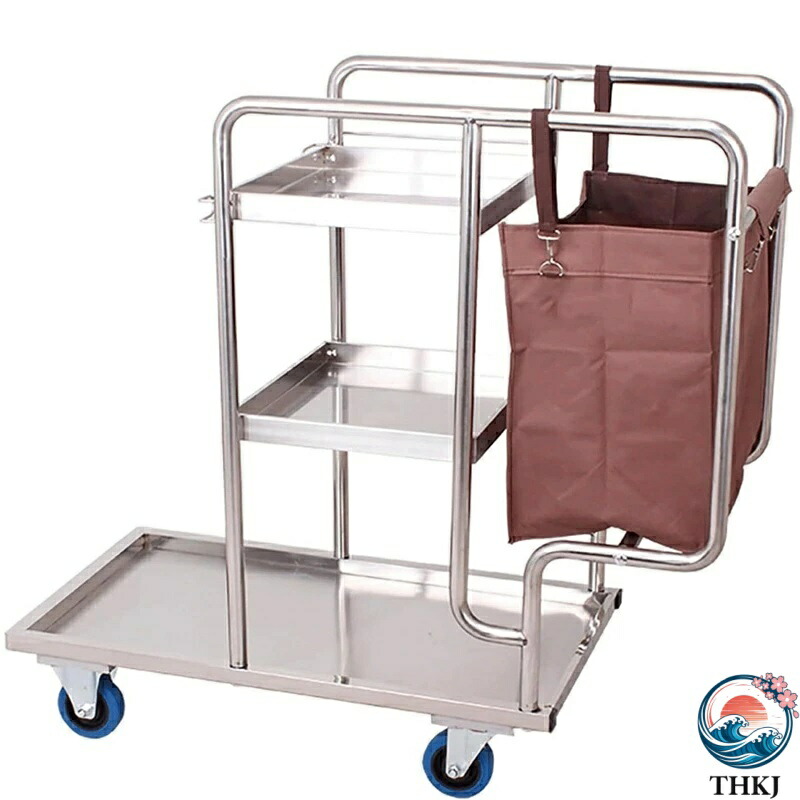 【全品2点で5%OFF】清掃カート 防水回収袋付き 多機能 清掃台車 大容量 THKJ スチール製 耐久性 移動便利 業務用 ホテル 補充用 ゴミ収集 人気 おすすめ