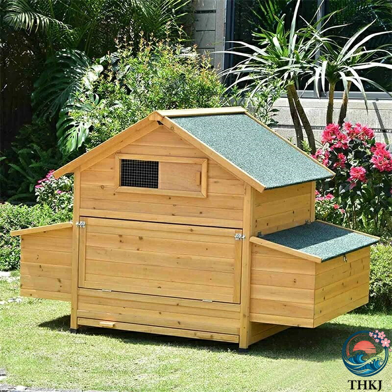 【全品2点で5%OFF】ニワトリ小屋 屋外チキンコープ 防水屋根と引き出しトレイ付きの鶏小屋、2つの巣箱付きの家禽ペット小屋、屋外裏庭用