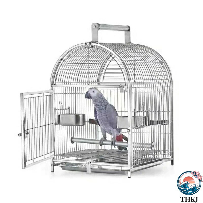 【全品2点で5%OFF】ステンレス鋼 鳥用キャリーかご 鳥小屋 携帯用小型オウム旅行ケージ ペットバードケージ 旅行鳥かご カナリア 鳥用キャリーかご バードケージ 鳥かご トレイ フードカップ2個 スタンディングスティック2本付き