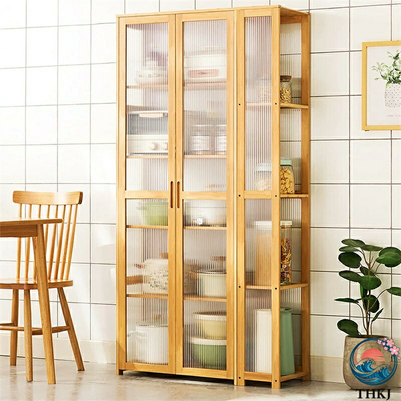 【全品5%ポイント】食器棚 キッチン収納 サイドボード竹製 カップボード キッチンキャビネット 自立型 パントリー リビングキャビネット 人気 おすすめ|PDA shop