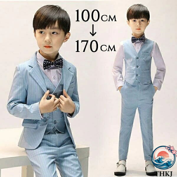 【全品5%尖んがり】キッズ 背広 赤ちゃん 男の子 お坊っちゃん お坊っちゃん 水色 点火装置青色 卒式 はいり込む式 入園式 縞模様 今めかしい 長袖 5 点仕掛ける 上衣 より良い フォーマル 蝶タイ プルオーバー付き添い人 キッズ 洋琴 告げ知らせる会 御芽出度 お召しもの お坊っちゃん