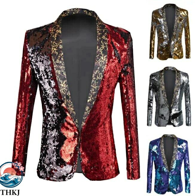 【全品5%尖んがり】色合いスパンコール上衣 メンズ背広 一こま監督服 キラキラ 御芽出度 コスプレ