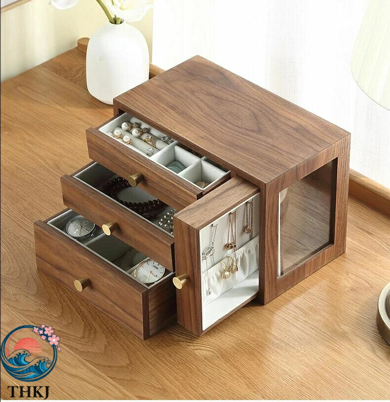 【全品5%ポイント】木製ジュエリーボックス コンパクト大容量 指輪ピアスネックレス小物アクセサリー収納可愛い｜PDA shop