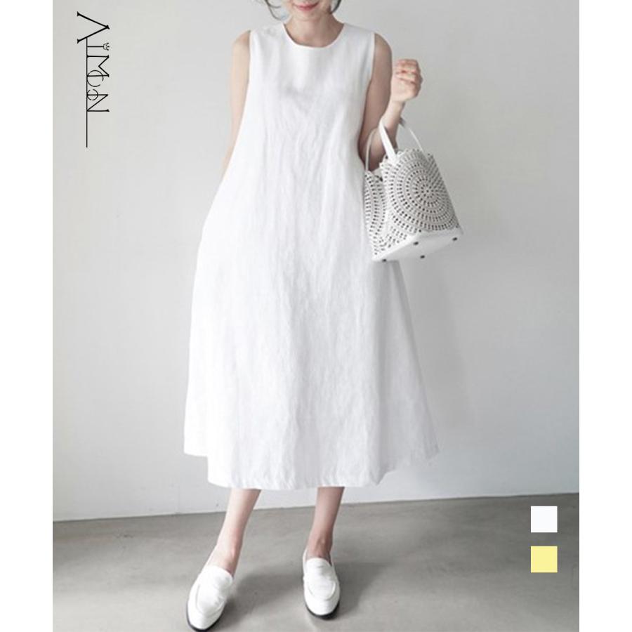 リネンワンピース ノースリーブ 韓国風夏爆買画像