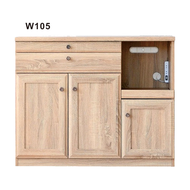 人気満点 奥行き43cm カウンターキッチン 105幅 キッチンカウンター 完成品 高さ85cm 送料無料 通販 シンプル 北欧 収納 大容量 キッチン 食器収納 木目調 棚板 フルオープンレール付き 引き出し 開き戸 レンジボード レンジ台 2口コンセント付き スライドテーブル