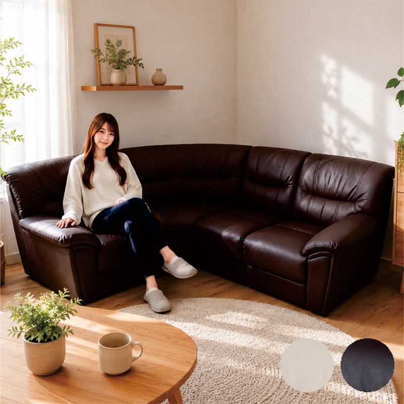コーナーソファ 4点セット 3人掛け ソファセット コーナーソファー PVC 合成皮革 レザー調 Sスプリング Sバネ 応接ソファ リビングソファ L字 組み合わせ自由 アイボリー ブラウン モダン 北欧 ファミリー おしゃれ｜家具通販 ぴぃーす