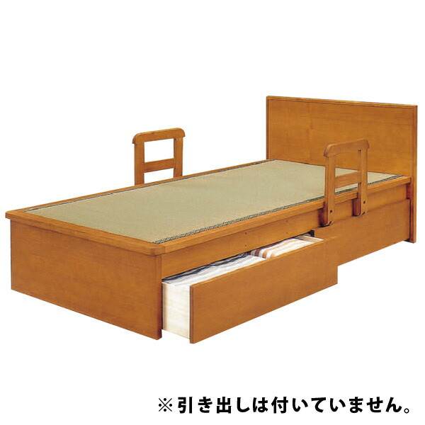 畳付き シングルベッド たたみベッド 国産畳使用 タモ材 天然木 幅107cm 手すり2本付き ライトブラウン ヘッドボード パネル タタミ 和風 モダン ベット シンプル 木製 ワンルーム プレゼント お祝い 父の日 母の日 敬老の日 介護 療養 医療 介護家具 介護用品